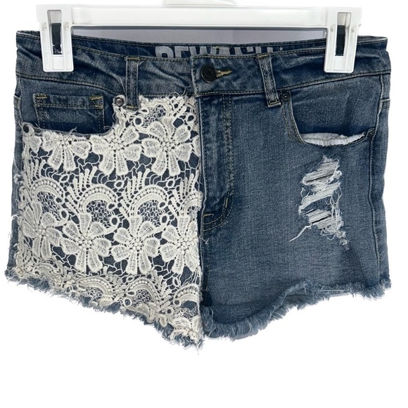 American Apparel Rewash Shorts Denim Jean Lace Short Shorts High Waisted Bottoms - Picture 1 of 12